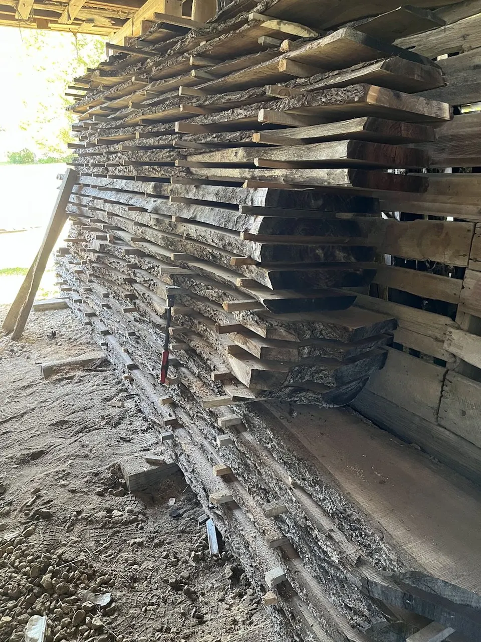 Slabs air-drying in stacks